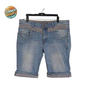 Vertikal Jeans Women's Denim Bermuda Cuffed Shorts Embroidered Pockets Size 34